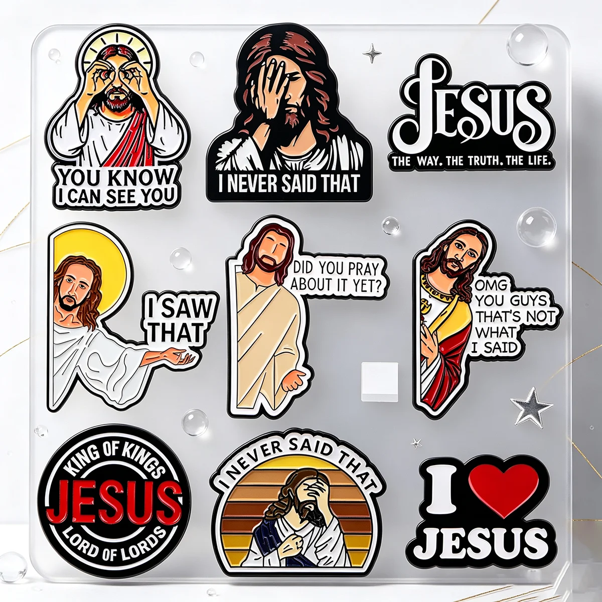 9 Stück Faith Humor Jesus Metall-Emaille-Pins Zitat-Broschen Abzeichen für Rucksäcke Kleidung Accessoires Schmuck Geschenk für Freunde – Detail 2