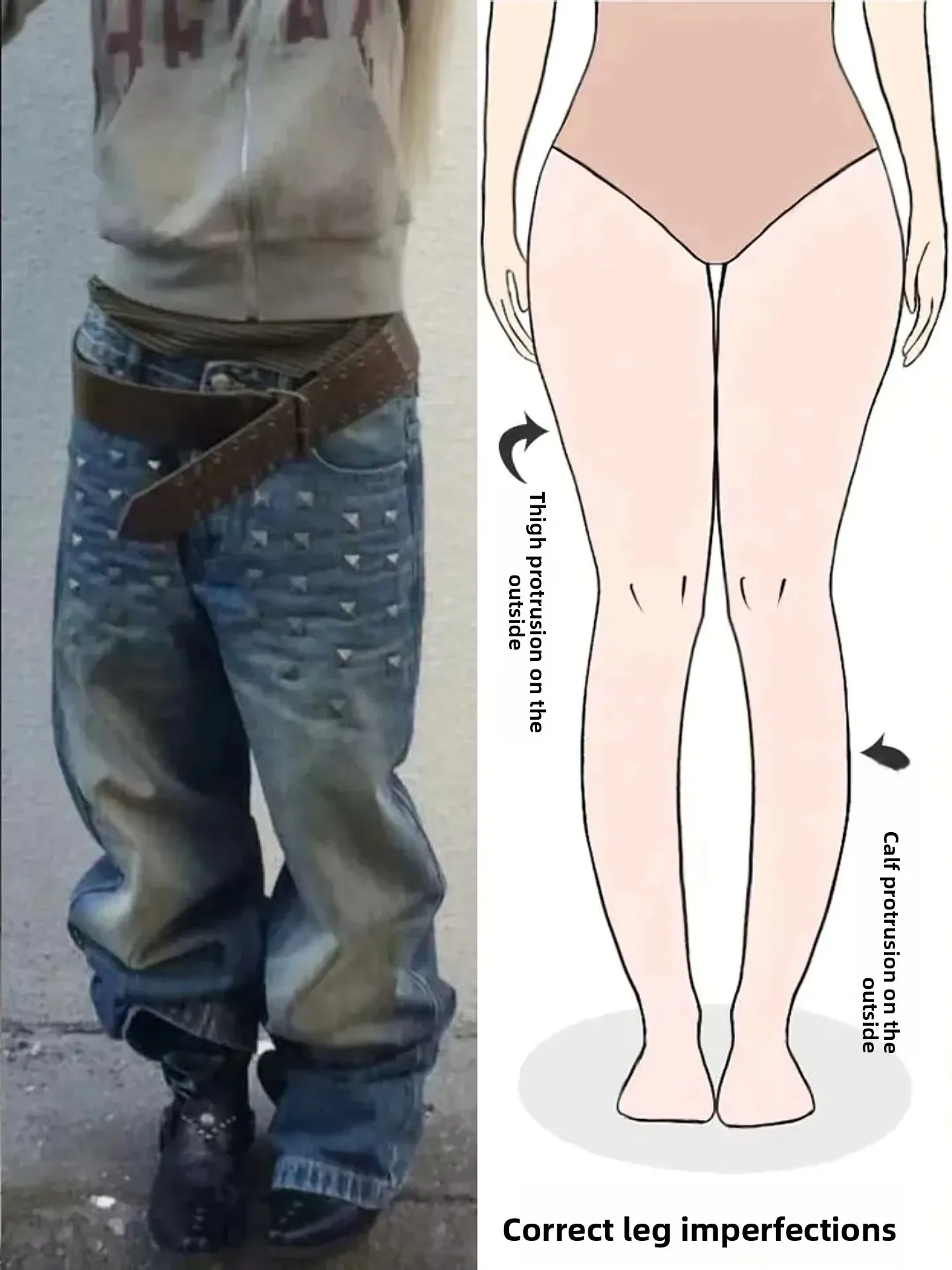 

Retro American Rivet Design Wide Leg Knife Jeans for Women Pear Shape Body High Street Loose Long Pants Autumn New Style