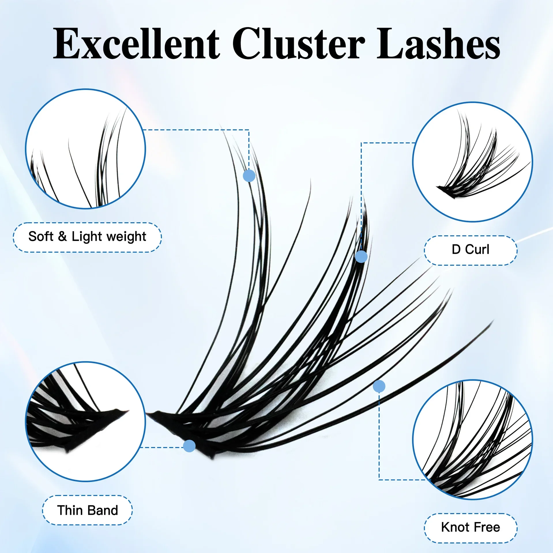 DIY Eyelash Extension Kit 30D/40D Wispy Fluffy Cluster False Eyelashes with Individual Lashes And Applicator Tools Fluffy Look