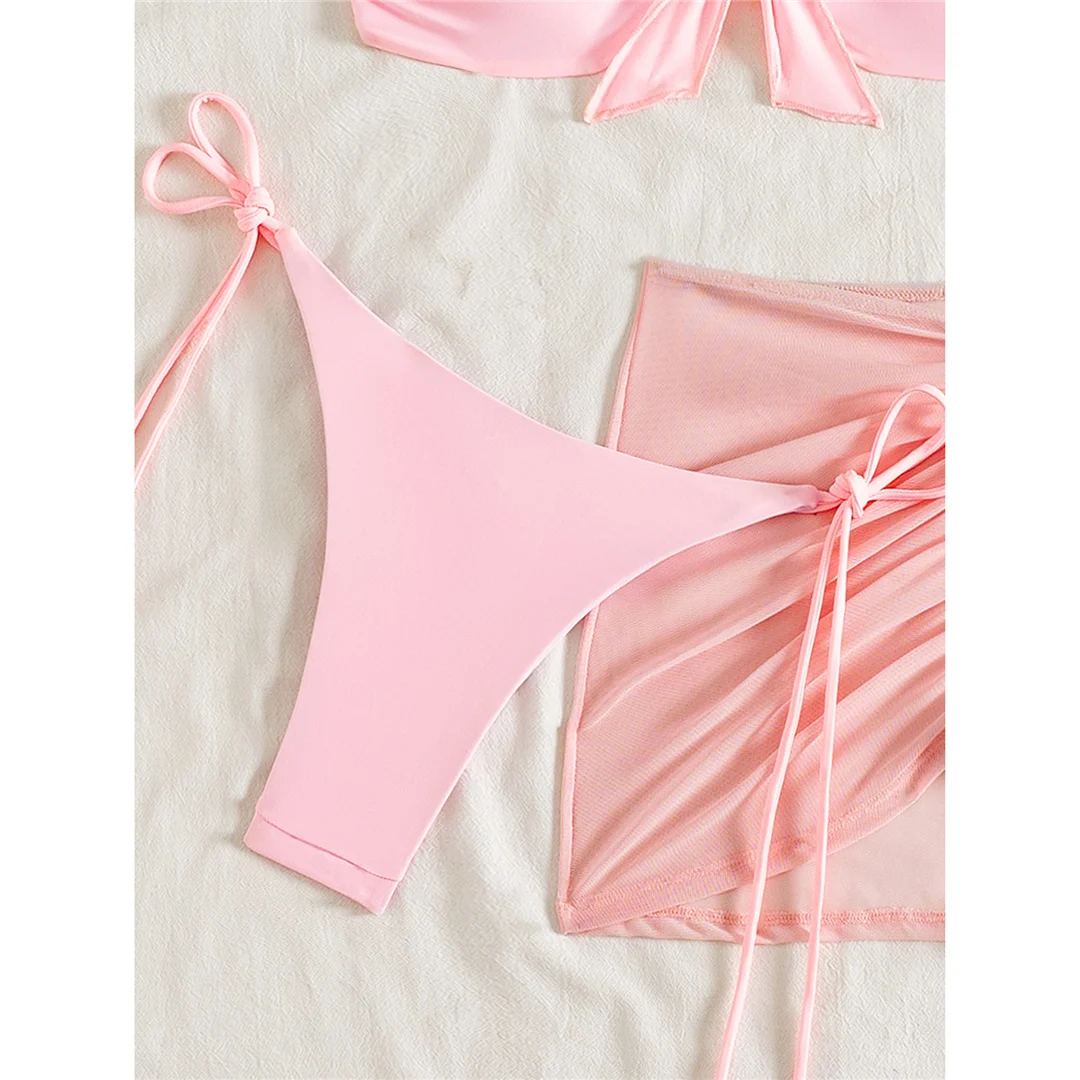 3-teiliges Set mit Rock, 3D-Blumen, Neckholder-Bikini, Damen-Badeanzug, Damen-Bademode, dreiteiliges Bikini-Set, Badebekleidung, Badeanzug, Schwimmanzug V6940 – Detail 6