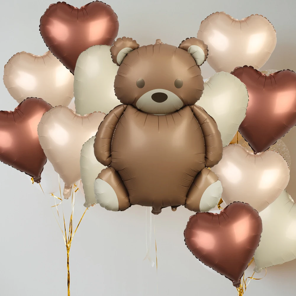 12/6PCS Cute Brown Bear Love Balloon Set Birthday Aluminum Film Decor Balloon Graduation Ceremony Welcome Baby Party Decoration