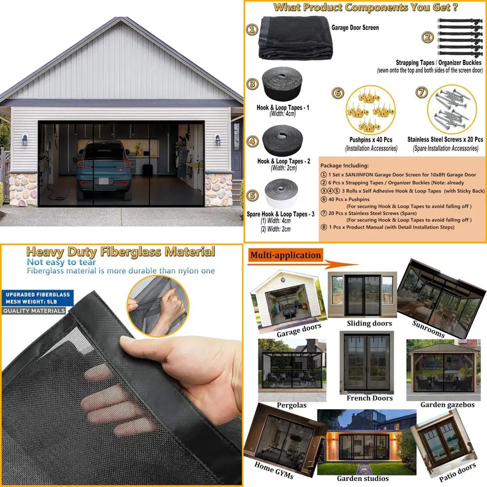 

Сверхмощный сетчатый экран из стекловолокна для гаража 19x8 футов — магнитная застежка, блокатор насекомых, усилитель конфиденциальности, идеально подходит для наружного пространства