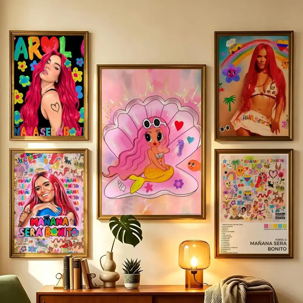 Karol G Cool Reggaeton Music Star Self-Adhesive Poster Peel and Stick Waterproof Removable HD Print for Home Office Room Decor