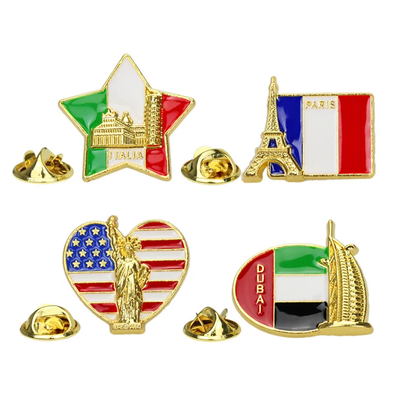 VOIKUKKA Jewelry United States France Italy Arab Emirates Flag National Symbolic Building Goddess The Eiffel Tower Brooch