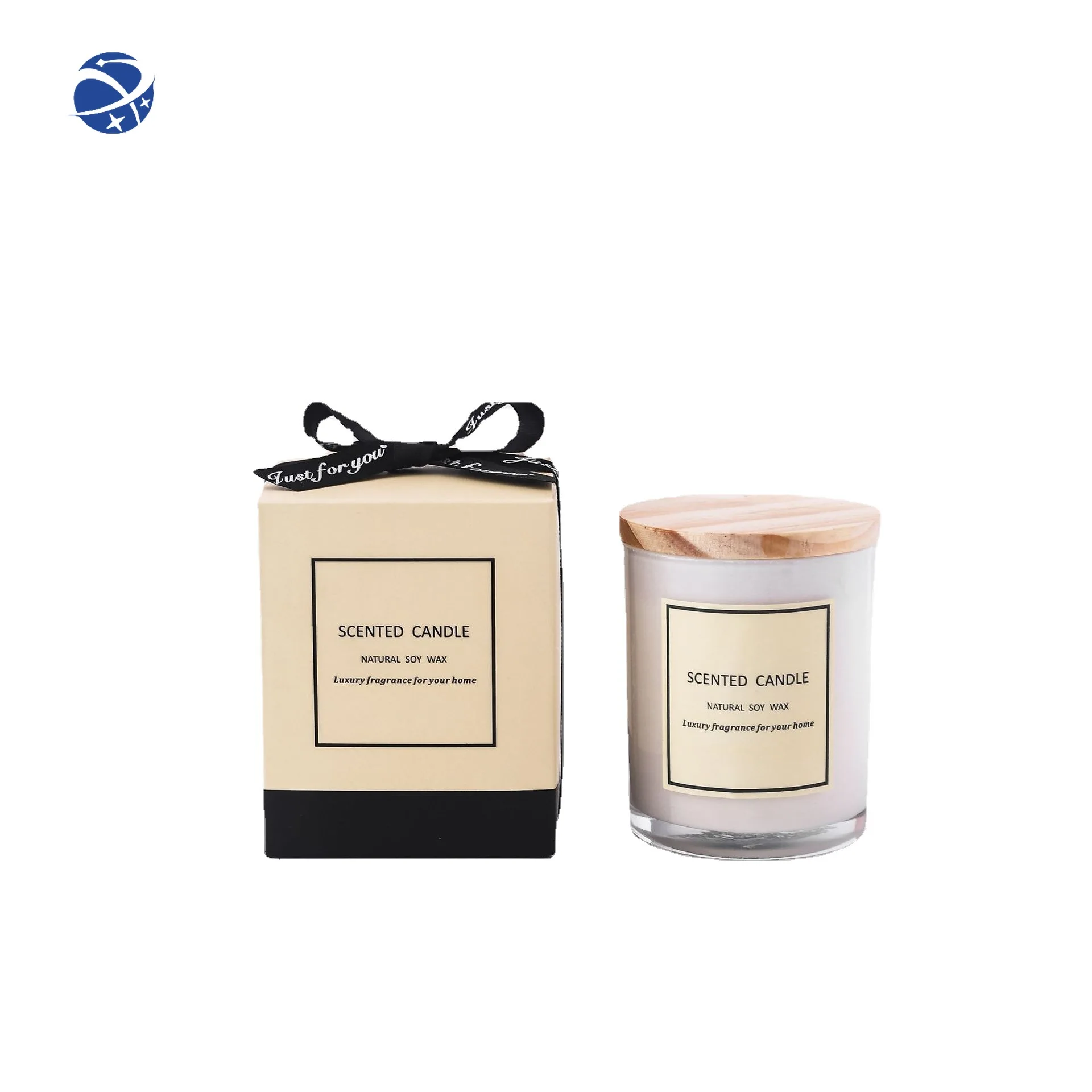 yyhcNew white glass with wooden cover scented candle, ribbon gift box scented candle, spot scented candle