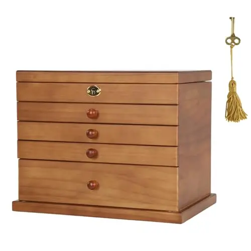 5 Layer Wooden Jewelry Box with Lock and Key