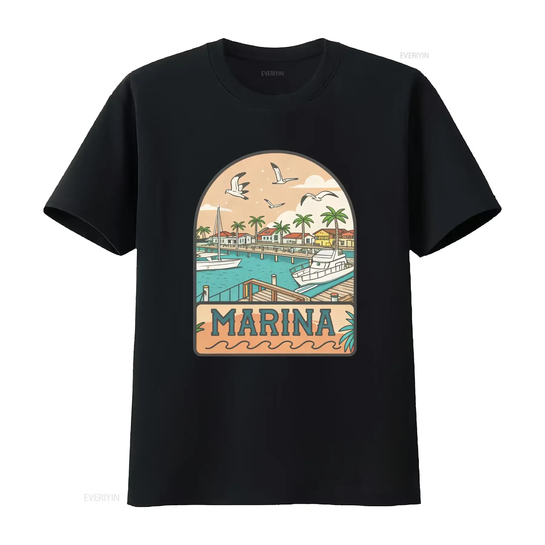 Marina Everyday Location Building Place T Shirt vintage Washed Slightly Soft Breathable Top For Everyday Wear Comfortable