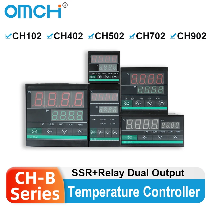 Pengontrol Suhu Digital PID Seri OMCH CH102 CH-B CH402 CH502 CH702 CH902 0-1300 ℃   SSR/Relay Keluaran Ganda Input Tipe-K