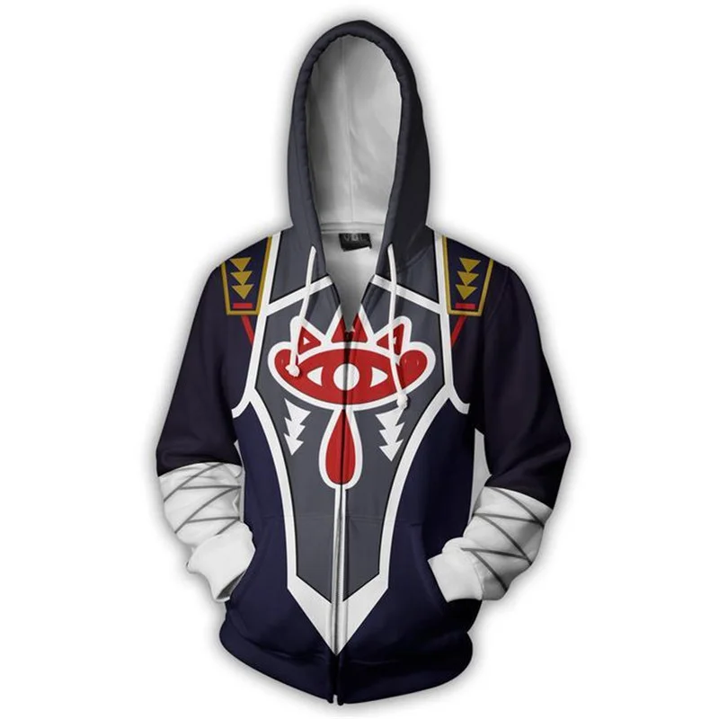 Game Sheik Cosplay Costume Hooded Sweatshirt Sheikah 3D Pinted Zipper Sweatshirt Adult Men Fancy Halloween Costumes