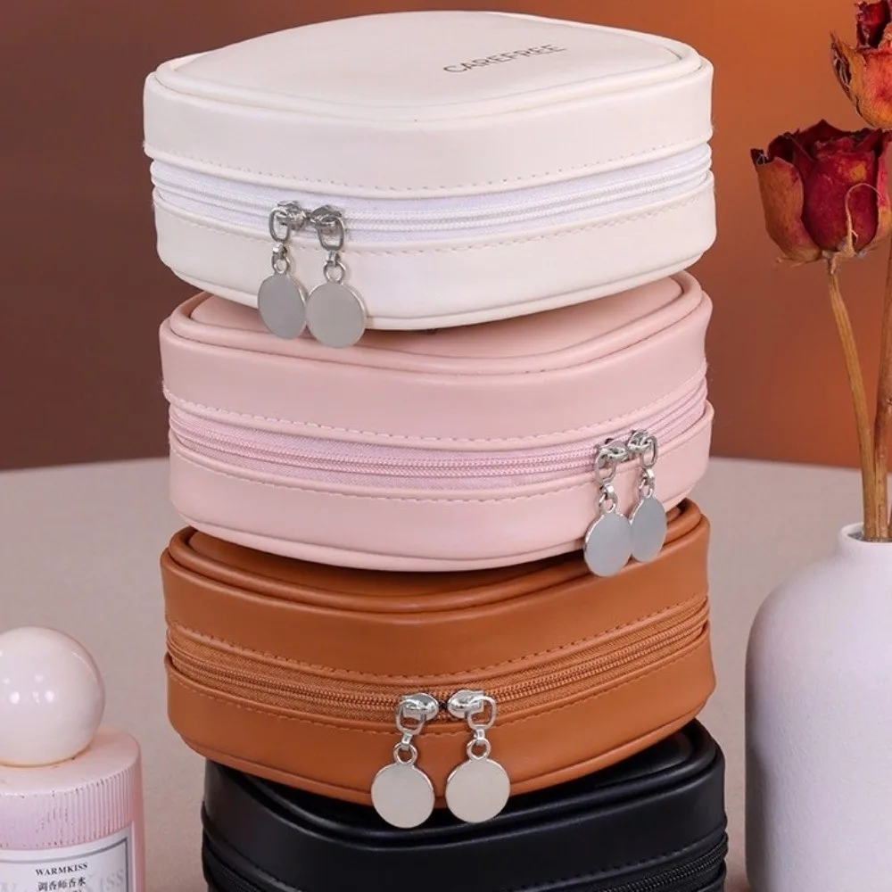 صندوق مجوهرات محمول من البولي يوريثان، حقيبة بطانة صغيرة، حقيبة أحمر الشفاه الخفيفة، أكياس تخزين المجوهرات، منظم أقراط وخواتم السفر برباط