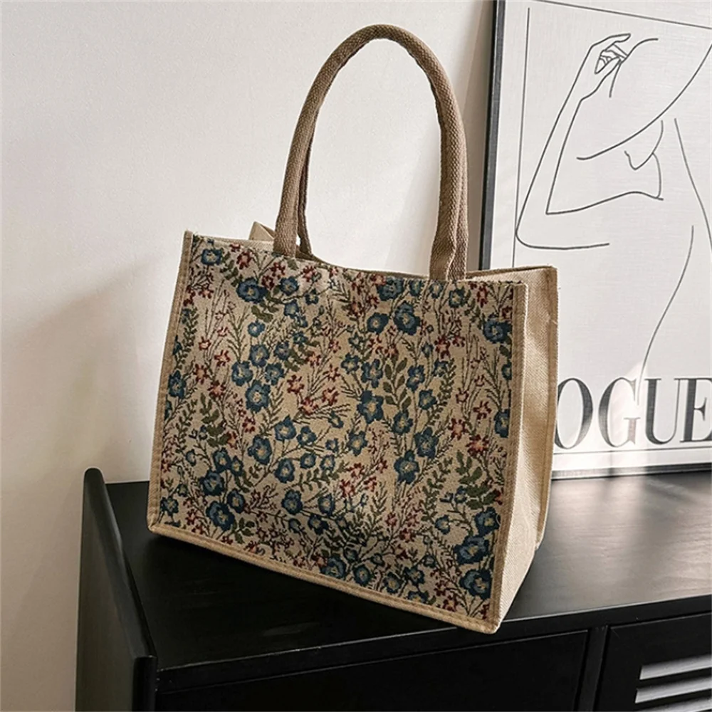 Retro Linen Handbag Women\'s Handbag Literary Large Capacity Commuting Underarm Bag Females Shopping Clutch Bag Canvas Bag Tote