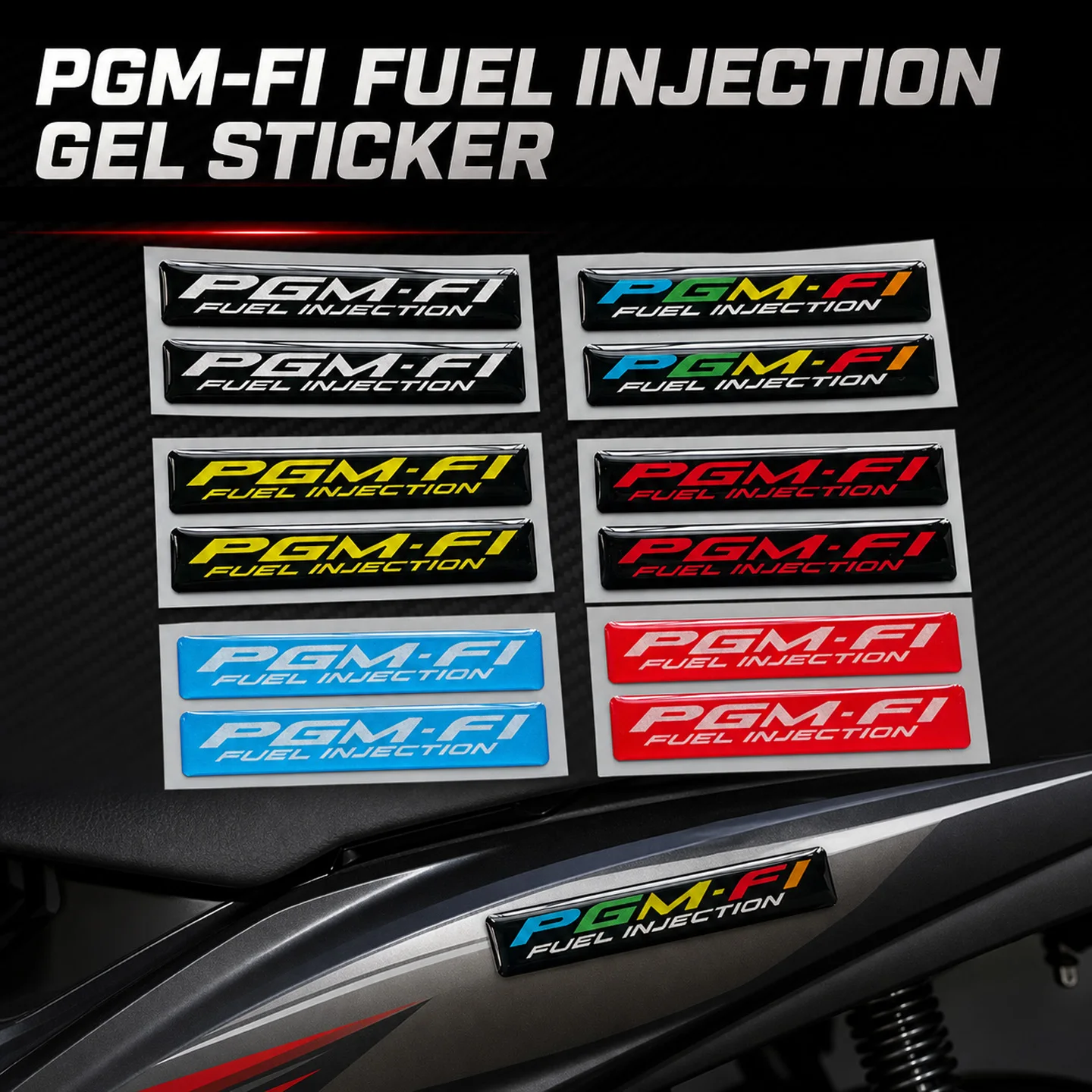 2PCS PGM-FI Logo 3D Resin Gel Reflective Stickers Motorcycle Moto Scooter Body Accessories Decals For Forza SH PCX CBR Series
