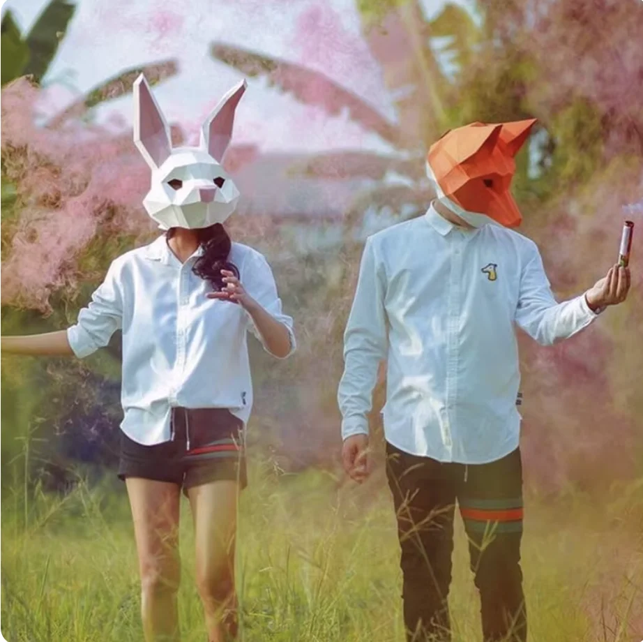 3D 종이 모델 착용 가능한 마스크 토끼 동물 코스프레 DIY 종이 공예 종이접기 헤드기어 크리스마스 할로윈 파티 소녀 선물