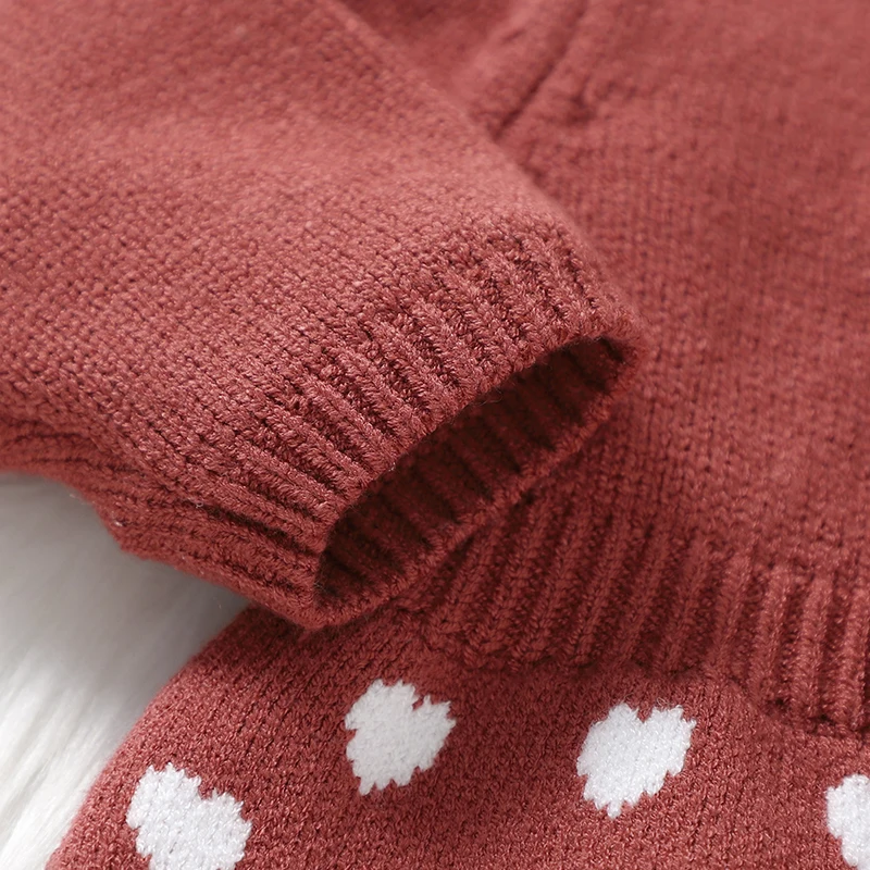 0-9M Newborn Infant Baby Girls Clothes Sets Cute Bowknot Knitted Toddler Red Long Sleeves Dots Sweaters Pullovers+Leggings Suits