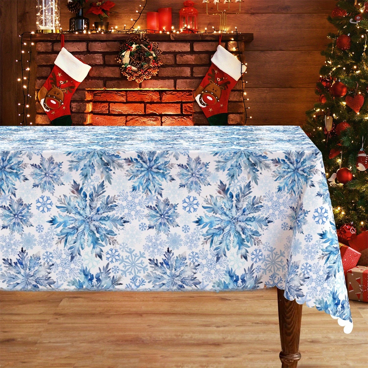Navidad copo de nieve azul mantel impermeable decoración de mesa invierno Navidad vacaciones cocina comedor mantel adornos navideños