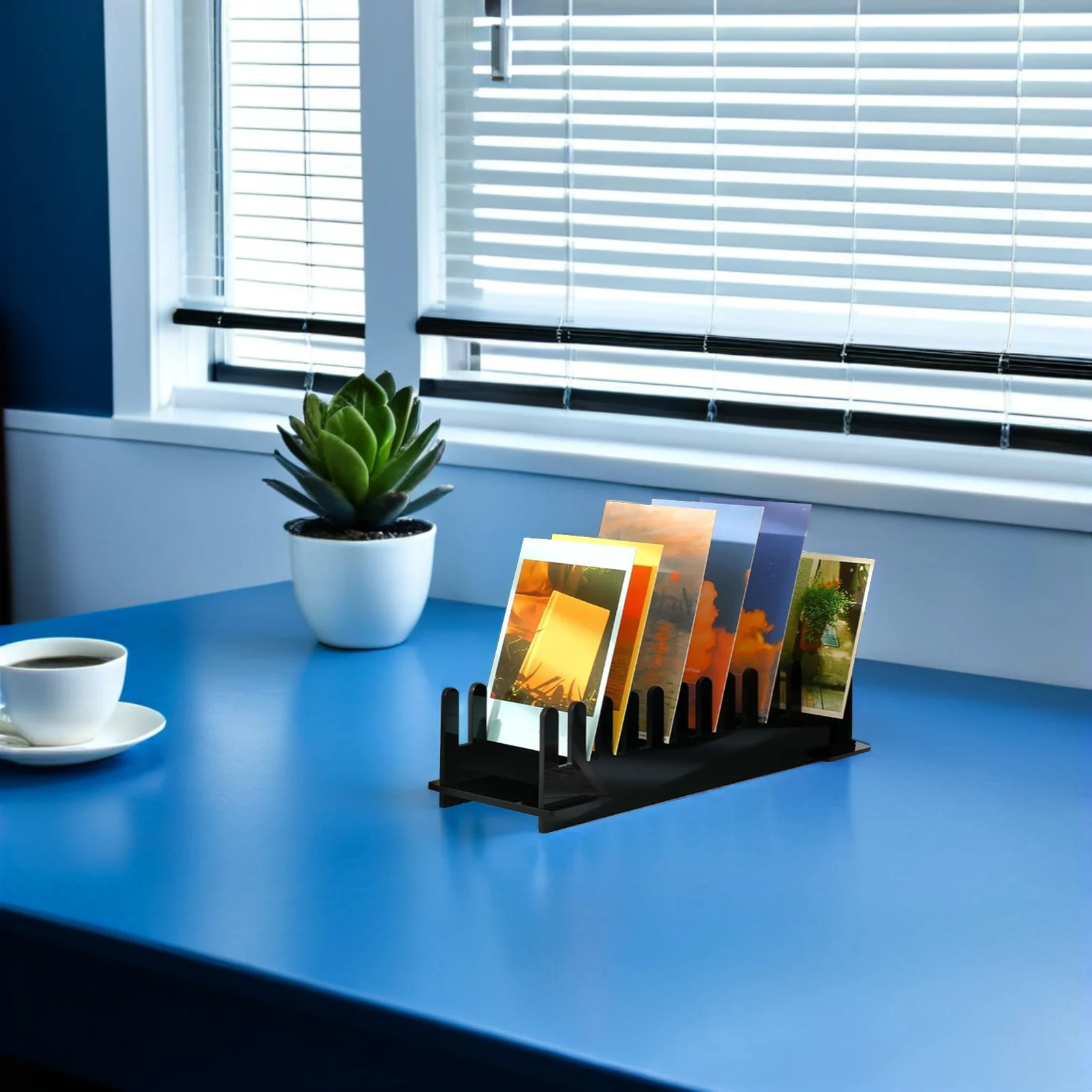 Greeting Card Display Rack Black Acrylic Desktop Organizer for Business Cards Photo Postcards Retail Office Stand