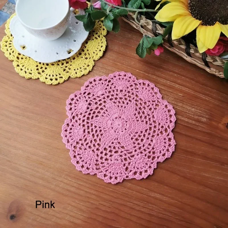 Cotton Round Placemat Cup Coaster White Flower Lace Embroidery Table Mat Lace Crochet Tea Coffee Doily Drink Pad Home Decor