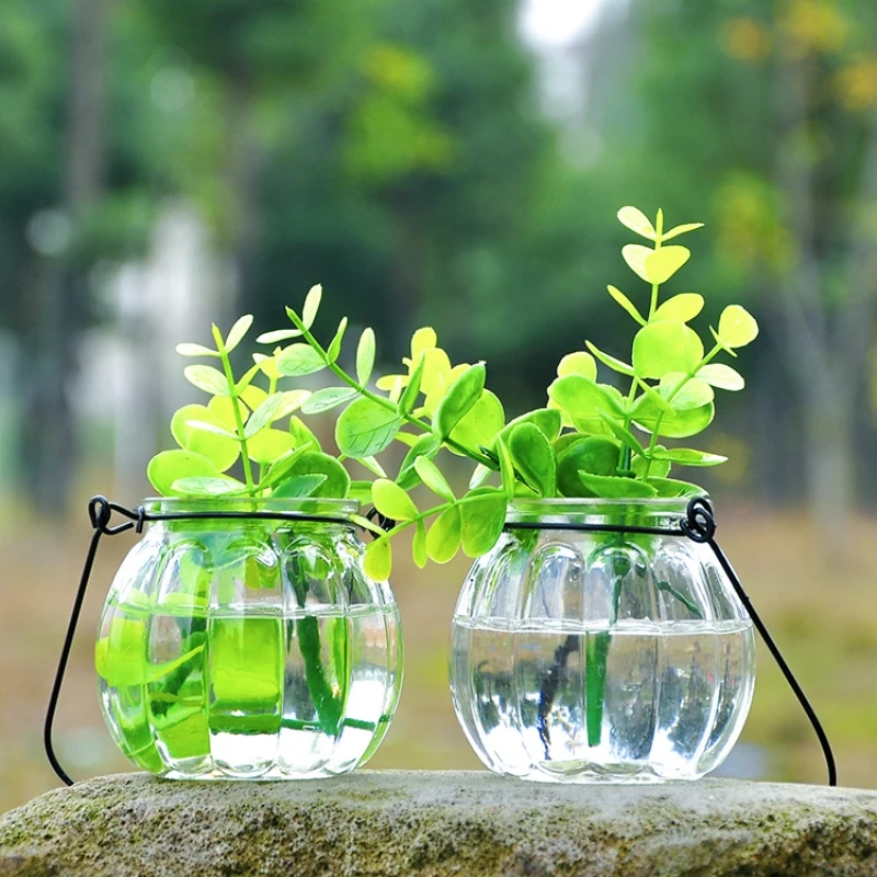 2pcs/pack Pumpkin Shaped Hanging Glass Terrarium Vase Home Decoration Microlandscape Container Wedding Live Prop Flower Ware