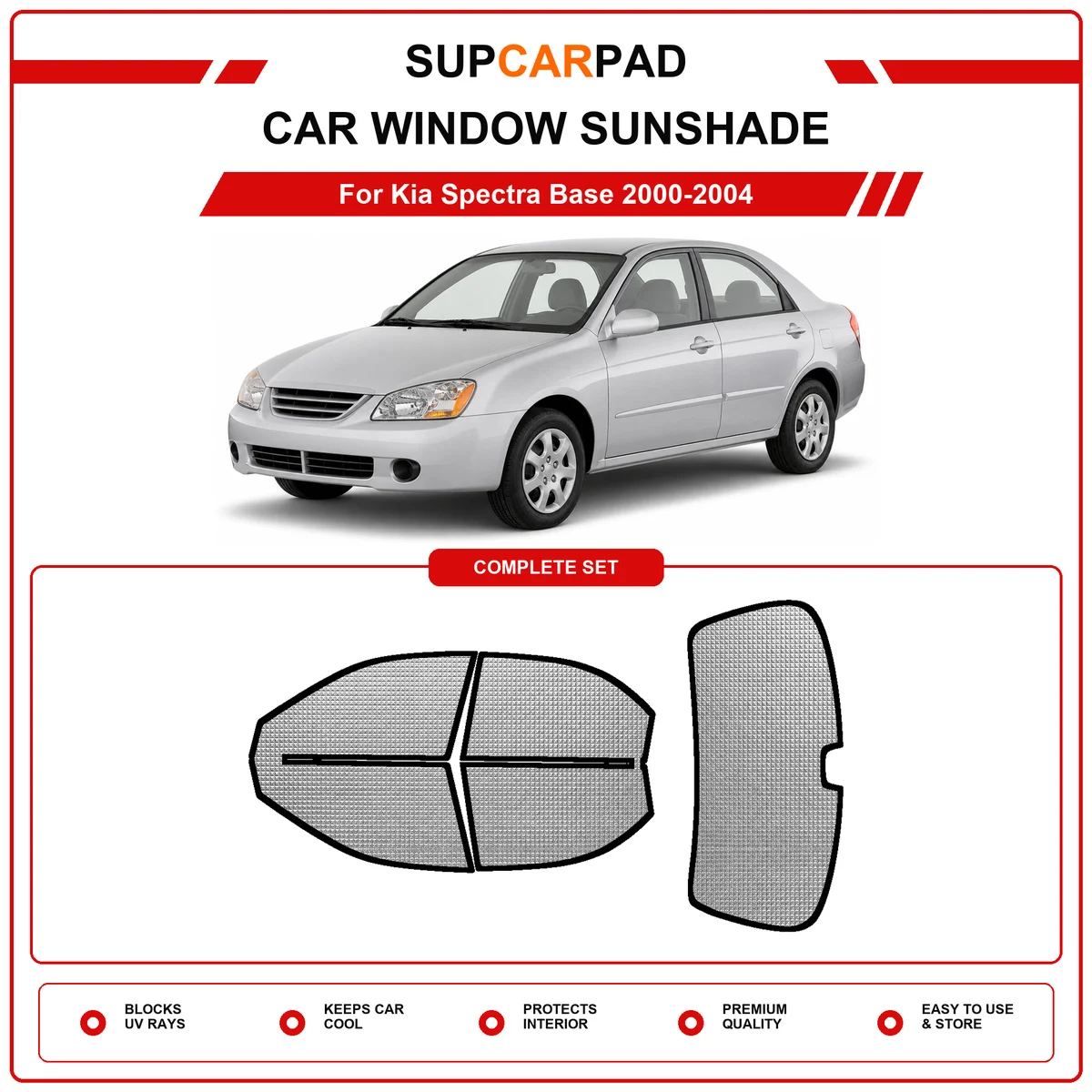 For Kia Spectra Base 2000-2004 Pre‑Cut Auto Window Sunshade Anti‑UV Car Sun Visor Protector