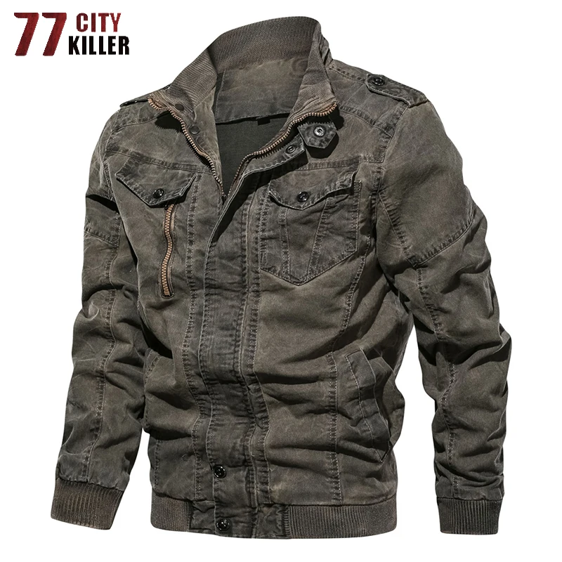 

77City Killer Vintage Military Denim Jacket Men Washed Bomber Jackets Male Slim Fit Jeans Coats Plus Size M-6XL Chaquetas Hombre