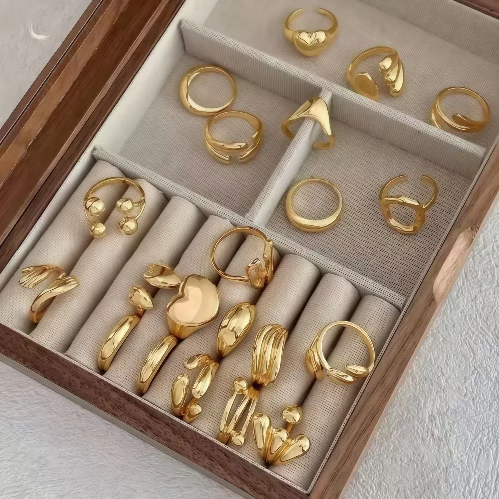 8/16-teiliges Set mit zufällig ausgewählten, modischen, herzförmigen, geometrischen und unregelmäßig geformten offenen Ringen für Damen, verschiedene Stile, schlicht, trendig, für den täglichen Gebrauch, als Schmuck oder Geschenk für Partys. – Detail 2