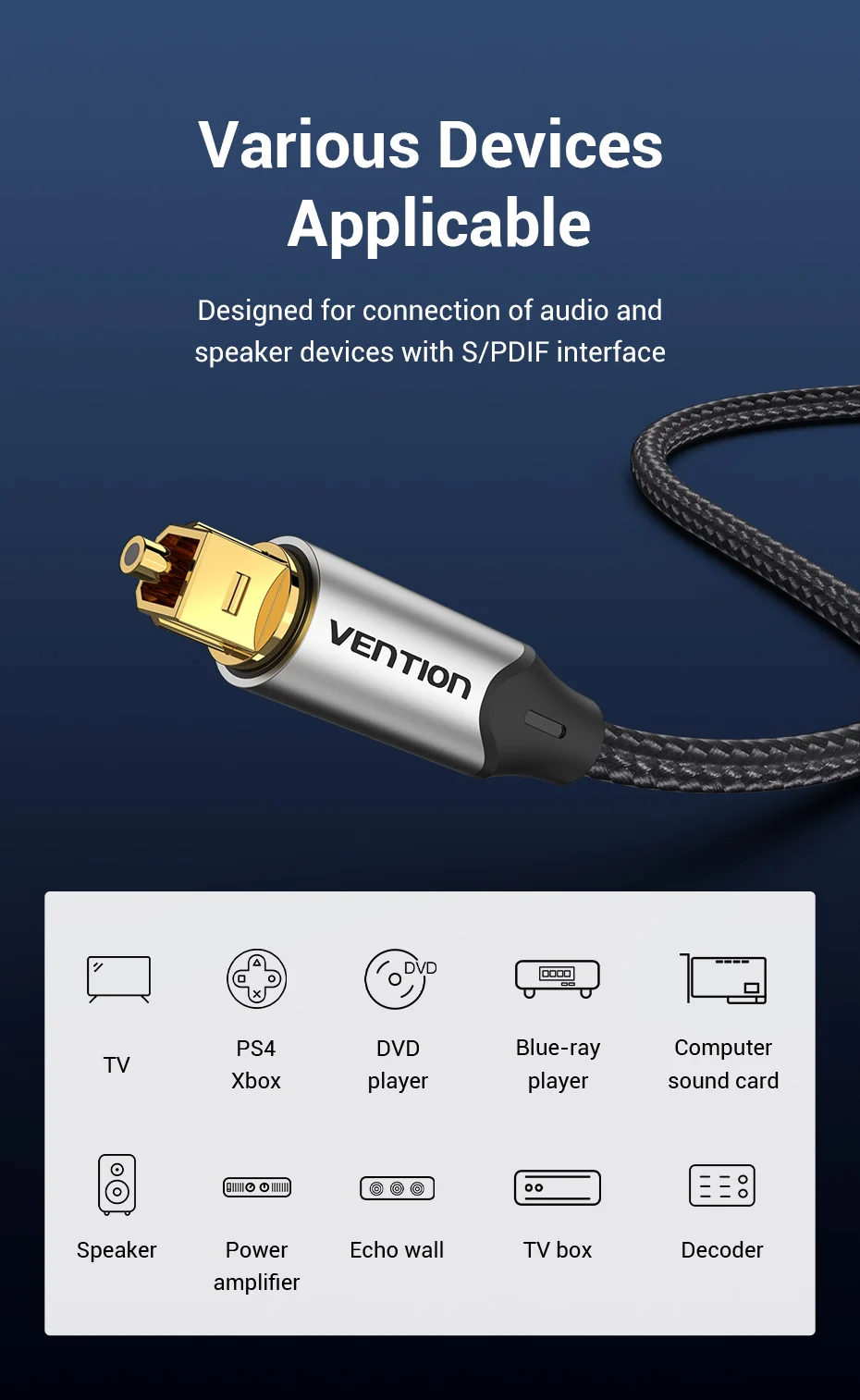 Vention Digitales Glasfaserkabel Toslink SPDIF Koaxialkabel für Verstärker Player Xbox PS5 Soundbar Kabel Optisches Audiokabel – Detail 6