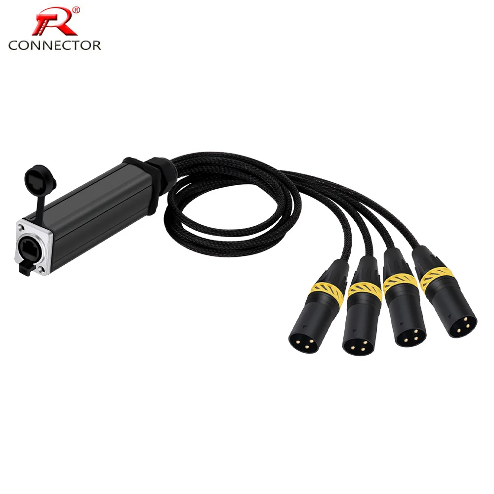 

3-контактный аудио-адаптер RJ45 на 4-канальный XLR, удлинитель сетевого сигнала, сетевой кабель-разветвитель для удлинения, сценической студийной записи