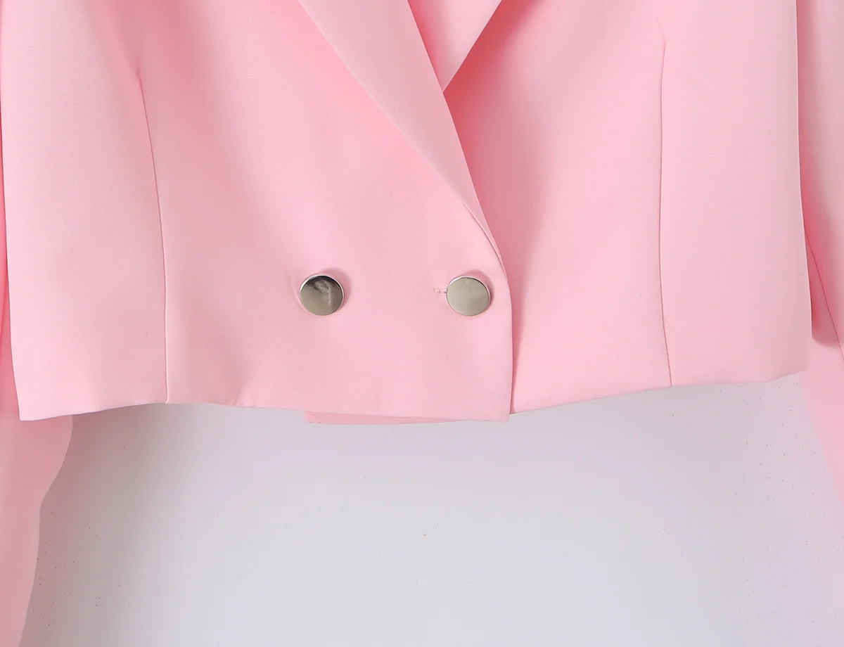 TFMLN 2026 Damen Rosa Kurzes Blazer-Set mit Revers, Zweireihigem Design, Anzugjacke, Pendler-Hose, Vielseitiges Elegantes Damen-Outfit – Detail 8