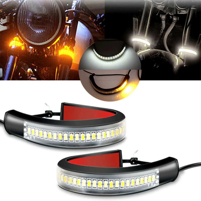 

1Pc Universal LED Ring Fork Strip Lamp Flashing Blinker Motorcycle Turn Signal Light & DRL Amber White Moto Auto Accessories 12V