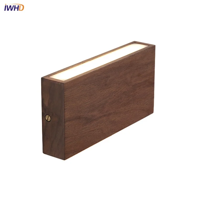 IWHD Simple Art LED Wall Light Sconce Indoor Bedroom Restaurant Living Room Walnut Wood Nordic Comtemporary Bedside Lamp Lampara