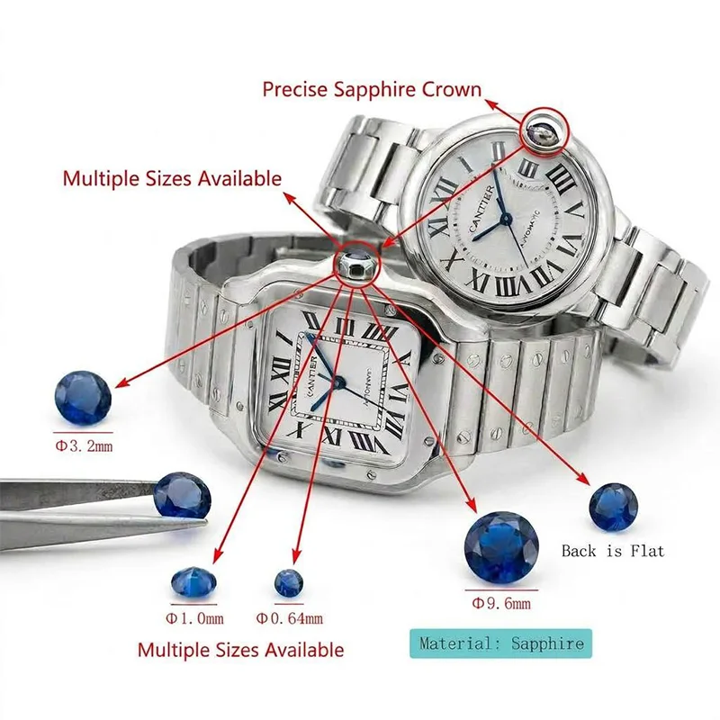 Blue Sapphire Round Cartier Crown Fit Ballon Bleu Pasha Panthere Santos Cle Ronde Maillon Drive Tortue Multiple Sizes Available