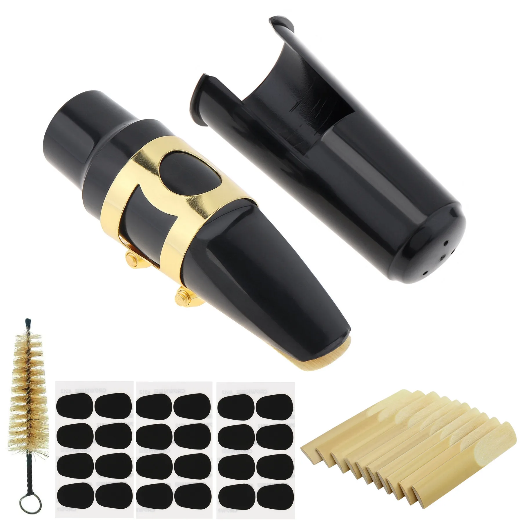 36pcs Alto Saxophone Mouthpiece Kit with 1pcs Mouth Piece Brush 10pcs 2.5 Reeds 24pcs Cushions Pads Full Set Sax Mouthpiece Set