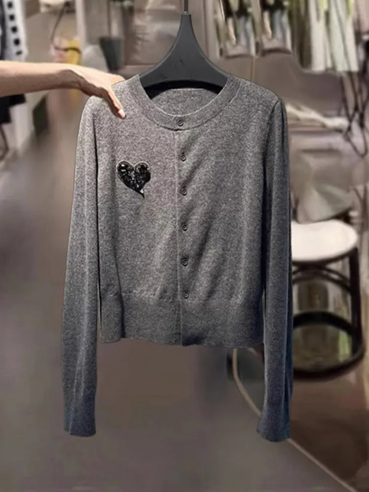 

Korean Sle round Ne Wool Knitted Open Cardigan Slimming Casual Long Sve Button Design High-End Feeling Sweater