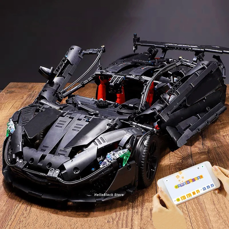 1:8 Technical Black Warrior P1 Hypercar Building Block High-Tech Racing Vehicle Car Modular Bricks Model Toy For Kid Gift Moc