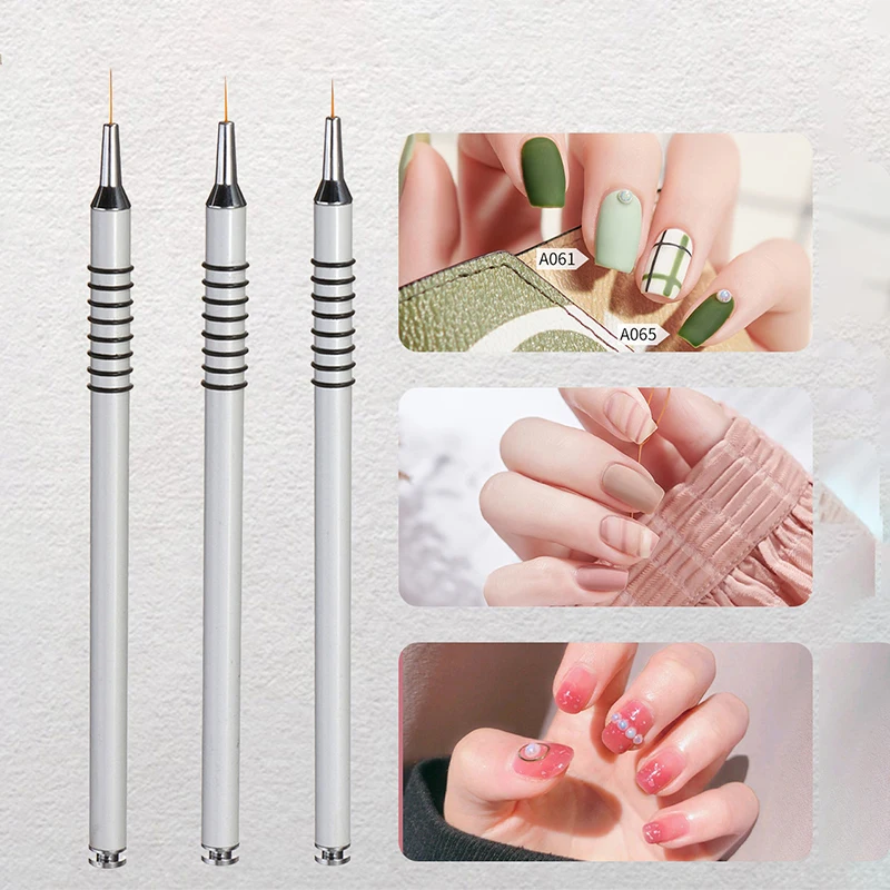 Nail Art Liner Brushes Set 3Pcs Nail Art Brush Striping Thin Long Lines Dotting Drawing Pen Metal Handle Striper Brush 7/9/11mm