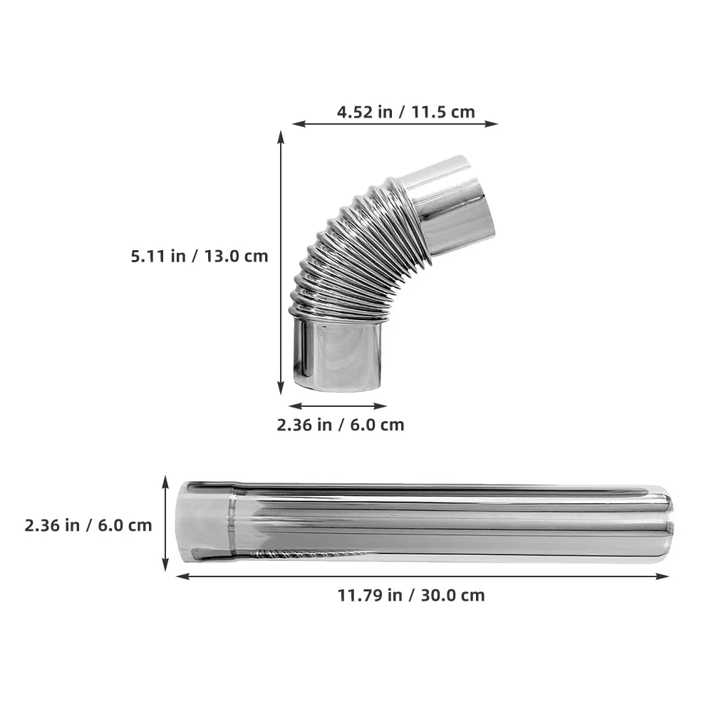 3Pcs Stainless Steel Flue Pipe Set for Gas Water Heater 90 Degree Elbow Straight Tube Chimney Vent Exhaust Adapter