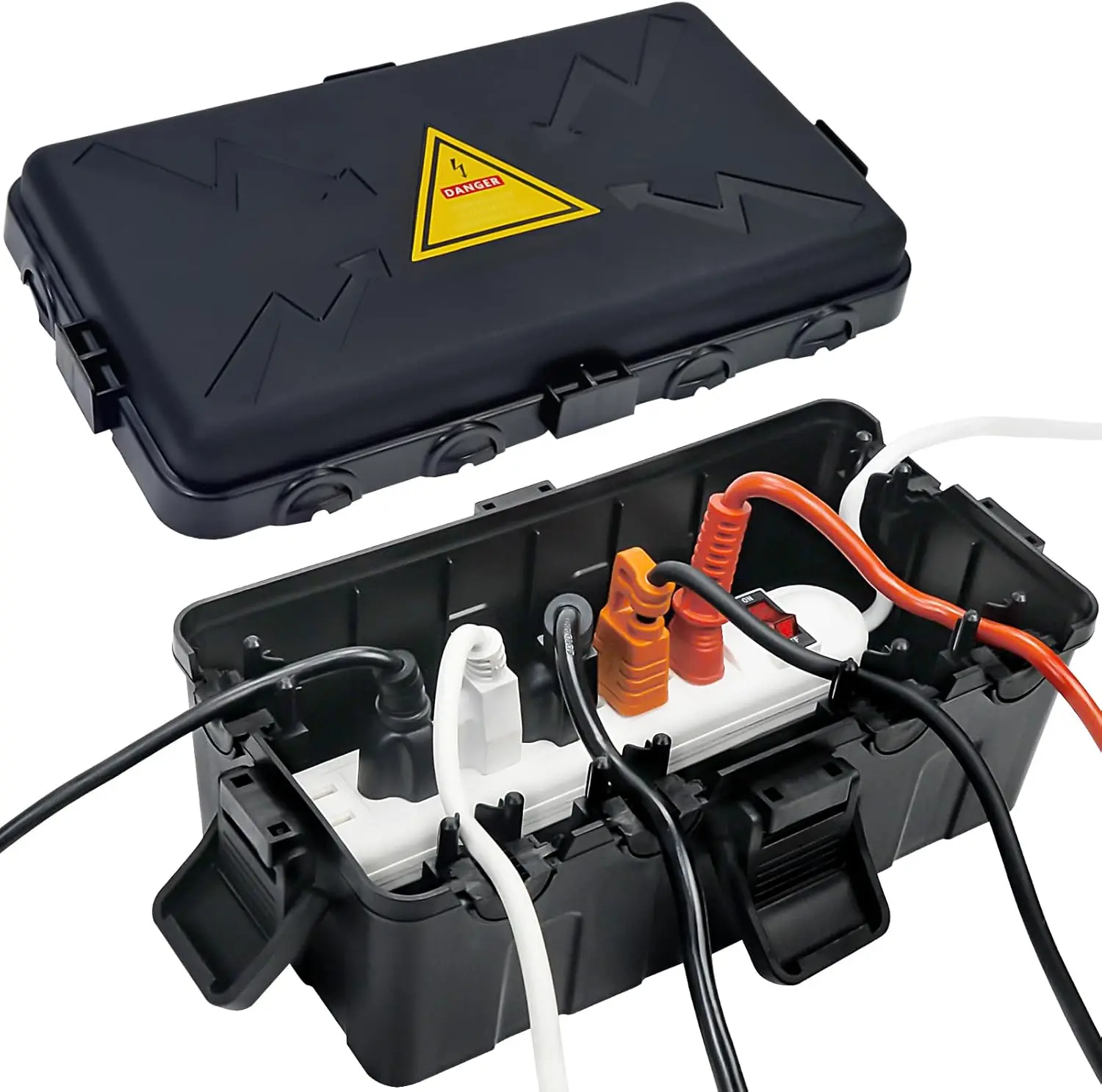 

Weatherproof Outdoor Electrical Box 10.6x5.5x4.5in with 6 Cable Entry, IP54 Waterproof Extension Cord Cover for Power Strip