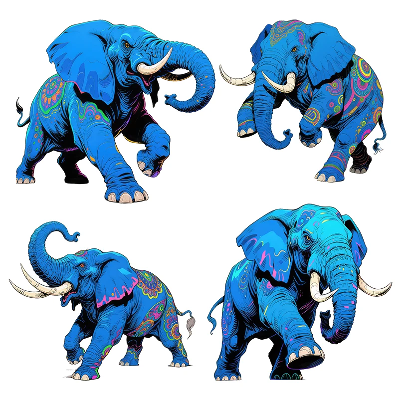 Three Ratels CD46 Blue fantasy patterned elephant art animal stickers for home decoration Personalized car decals
