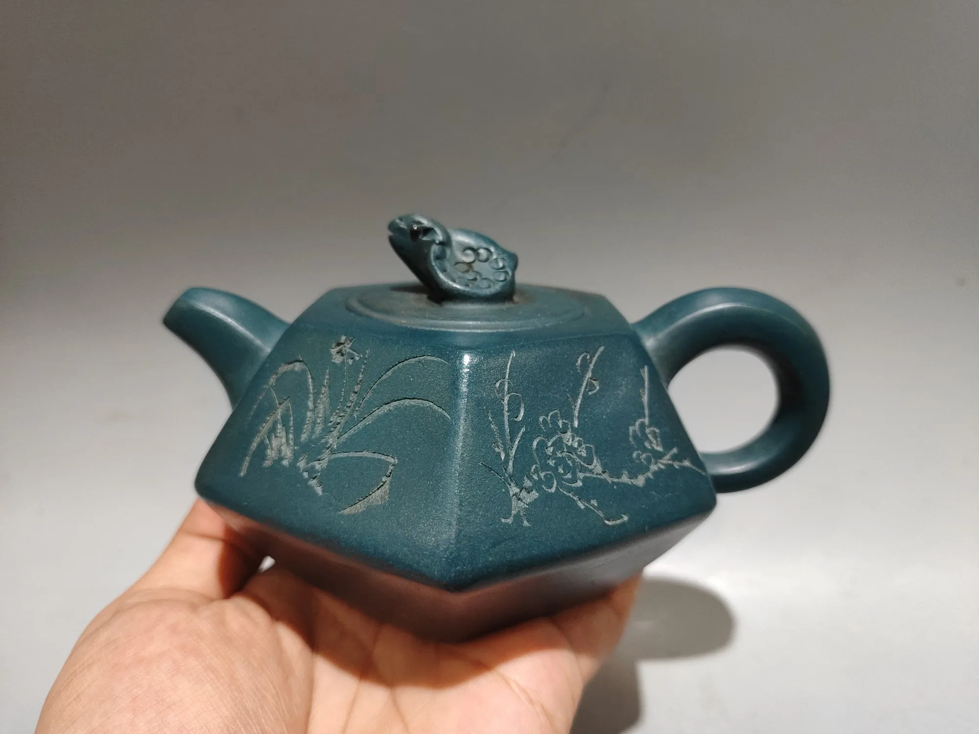Purple Clay Pot Green mud Six sided plum orchid bamboo chrysanthemum pot Golden Cicada Pot Teapot Kettle Ornaments
