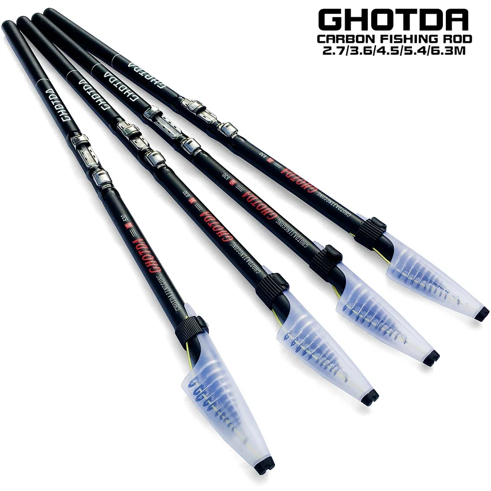 2.7m3.6m4.5m5.4 6.3m Rock Fishing Rod Carbon Fiber Strong Durable Baitcasting Telescopic Pole Carp Travel Ocean Fishing Rod