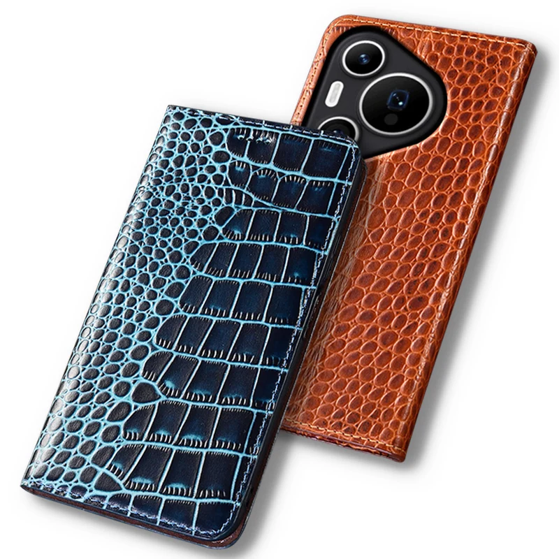 

Cases For Huawei Pura 70 Pura70 Pro+ Ultra 5G Luxury Crocodile Flip Case Cowhide Genuine Leather Magnetic Wallet Covers