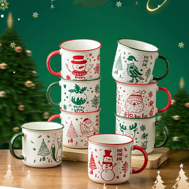 New Christmas Ceramic Mug Santa Elk Tree Elements Cup for Coffee Cup Tea Cup Holiday Gift Cup Christmas Decoration Mug Gift