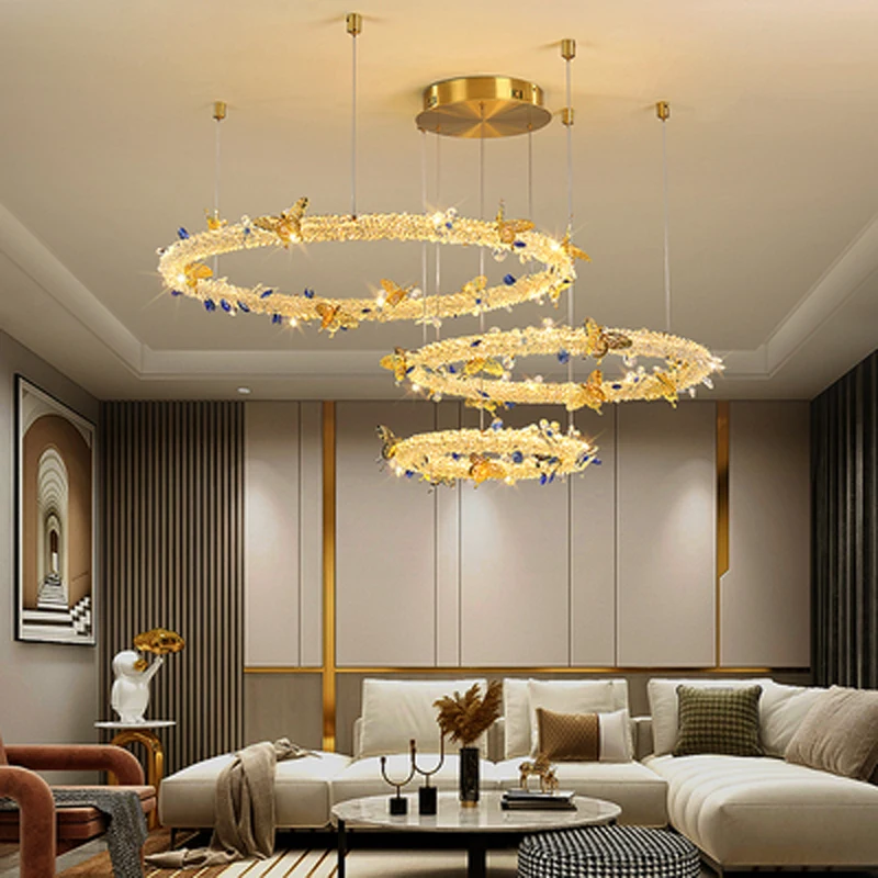 2023 aluminum butterfly garland crystal chandelier living room light luxury lighting home crystal ceiling living room lamps