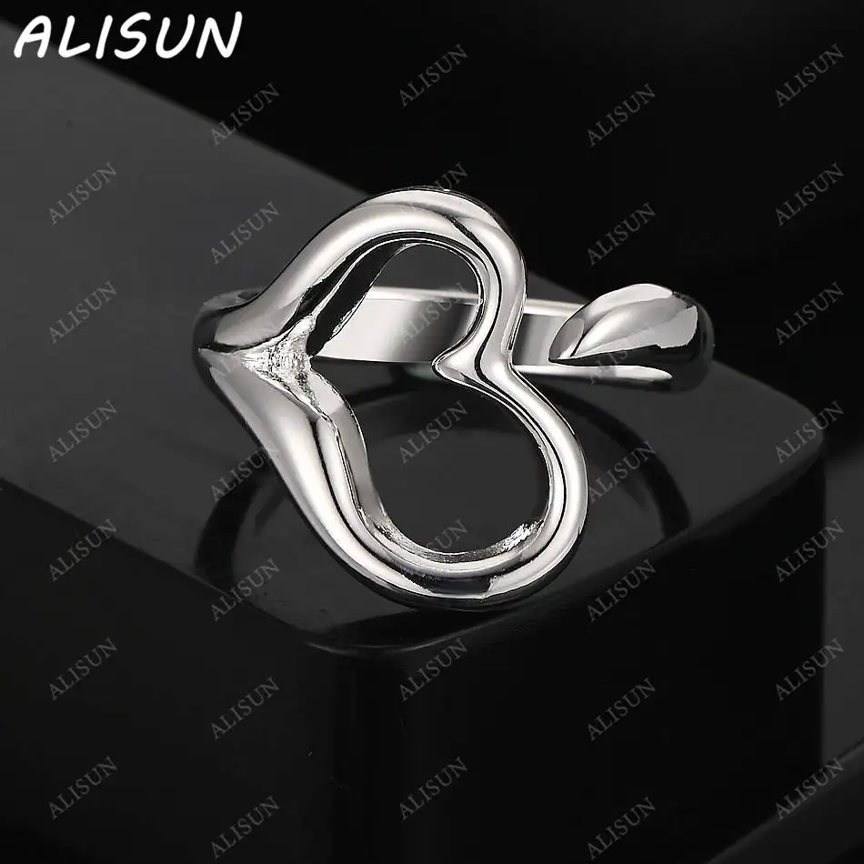 

ALISUN 925 Sterling Silver Heart Open Ring For Women Fashion Jewelry Charm Grace Noble Wedding Accessories