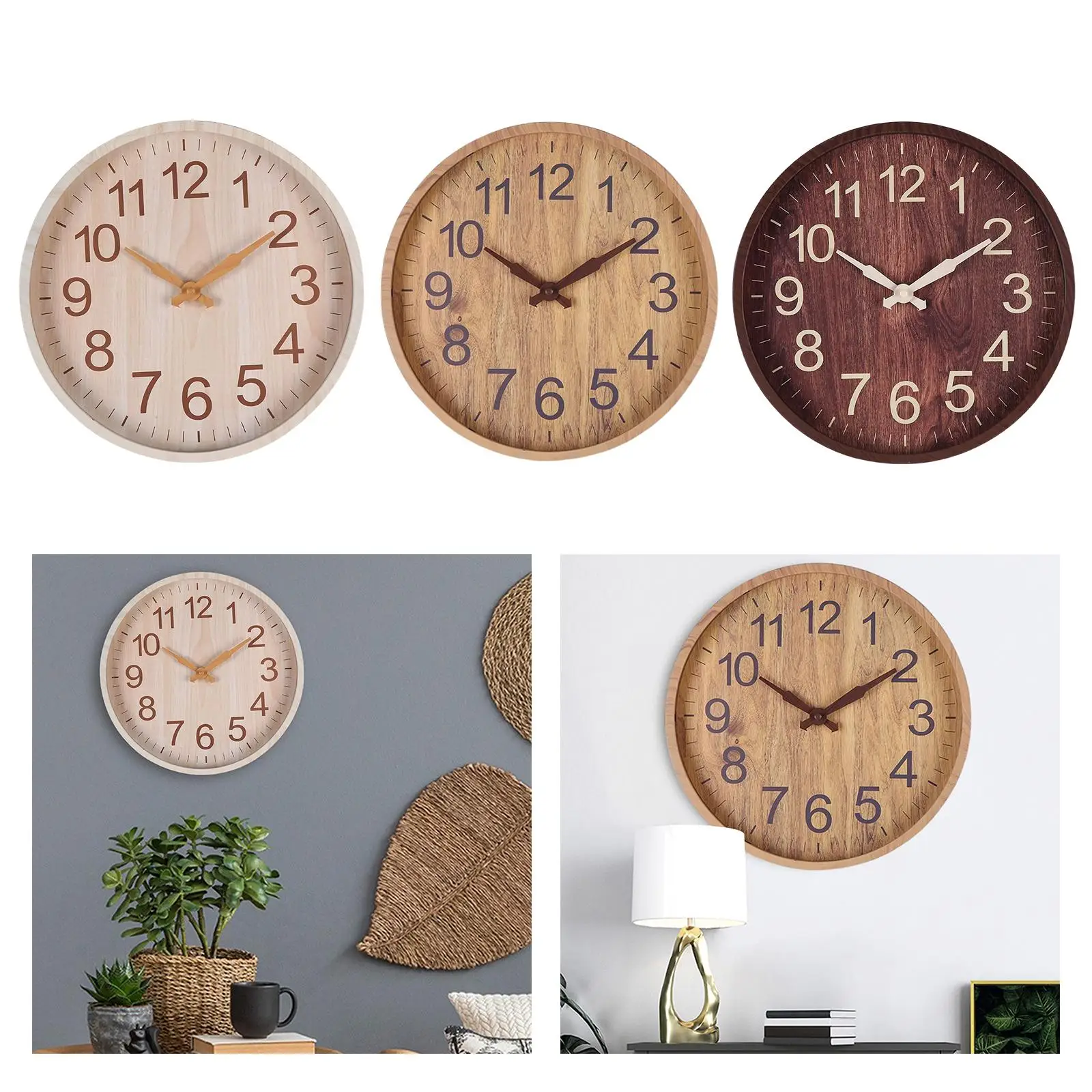 12inch Wooden Wall Clock Silent Modern Round Hanging Clocks Elegant Bedroom Hallway Home Office Decoration