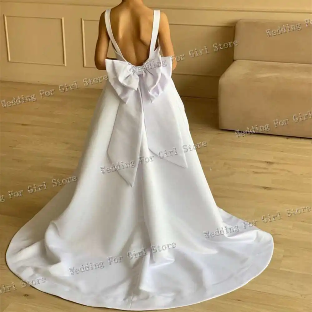 

Stain Backless Flower Girl Dresses For Weddings Sleeveless A-line Girl First Holy Communion Dresses Pageant Party Dresses