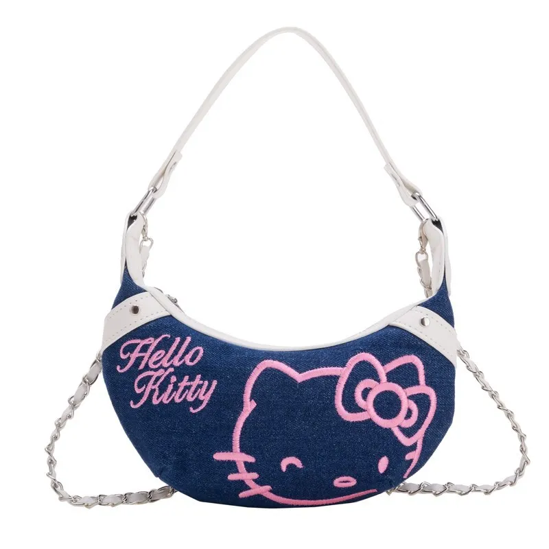 Sanrio Anime Hello Kitty Denim Dumpling Bag Large Capacity Girls Crossbody Bag Cartoon Coin Purse Shoulder Two Dimensions Bag