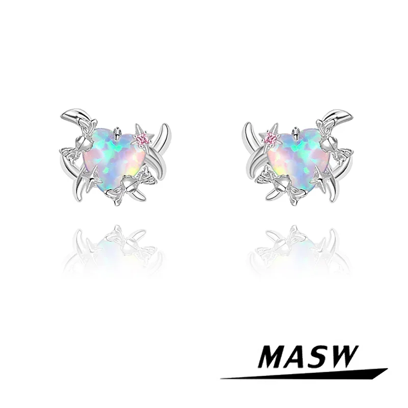 

MASW Original Design Sweet Temperament Thick Silver Color Sparkling Heart Earrings For Girl Women Party Wedding Gift Jewelry