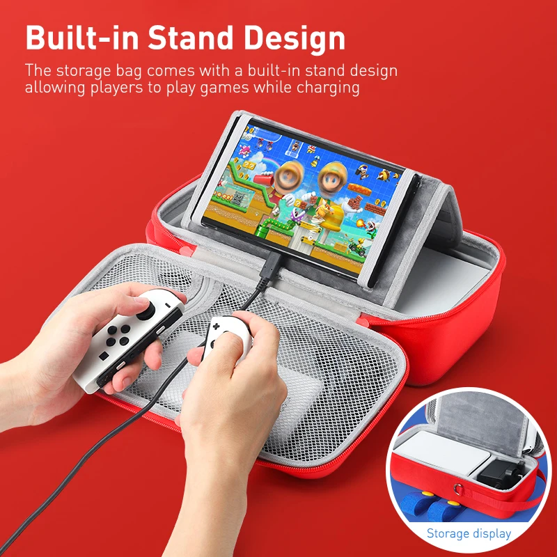 For Nintendo Switch OLED Handheld Storage Bag Large Capacity Carrying Hard Case Built-in Bracket for NS Switch Game Accessories