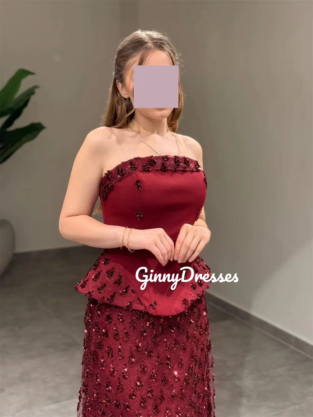 Robe de soirée de luxe personnalisée, sans bretelles, longueur au sol, en dentelle, sans manches, fermeture éclair, robe de mariée